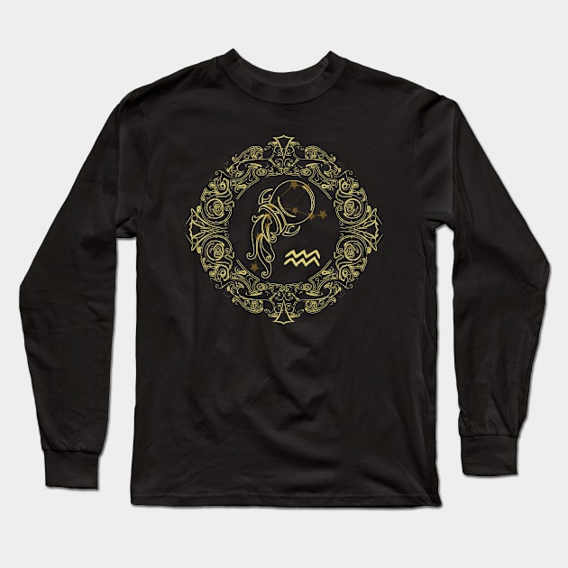 Zodiac Sign Aquarius Long Sleeve T-Shirt by Mandra